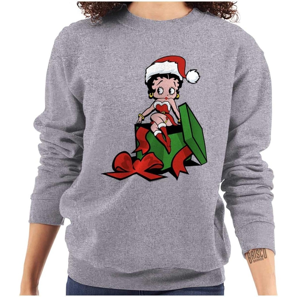 image:imageBrisco Brands Betty Boop Christmas Cute Holiday Women Crewneck SweatshirtSport Grey