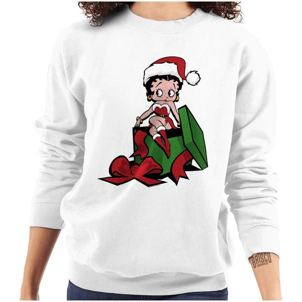 image:imageBrisco Brands Betty Boop Christmas Cute Holiday Women Crewneck SweatshirtWhite