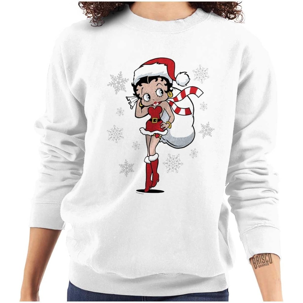 image:imageBrisco Brands Betty Boop Christmas Holiday Cute Women Crewneck SweatshirtWhite