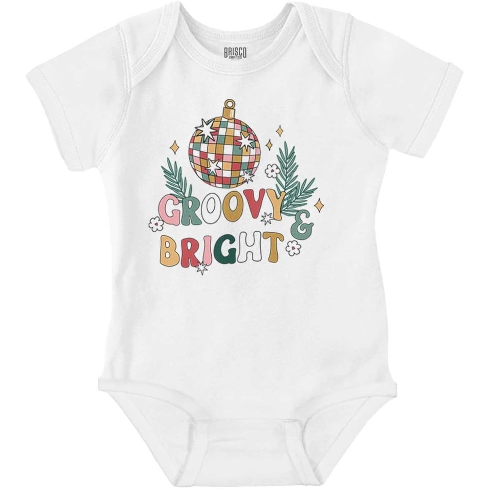image:imageBrisco Brands Christmas Disco Ball Groovy Bright Baby Romper Boys or GirlsWhite
