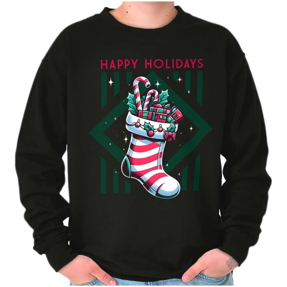 image:imageBrisco Brands Christmas Happy Holidays Stocking Sweatshirt for Men or WomenBlack
