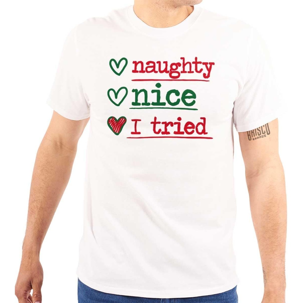 image:imageBrisco Brands Christmas Naught Nice I Tried Hearts Graphic T Shirt Men or WomenWhite