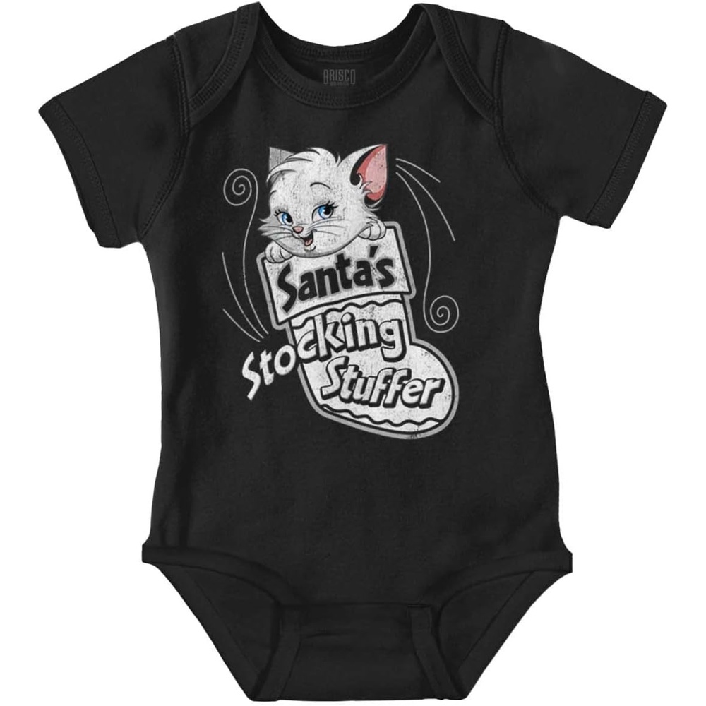 image:imageBrisco Brands Christmas Santas Stocking Stuffer Cat Baby Bodysuit Jumper GirlsBlack