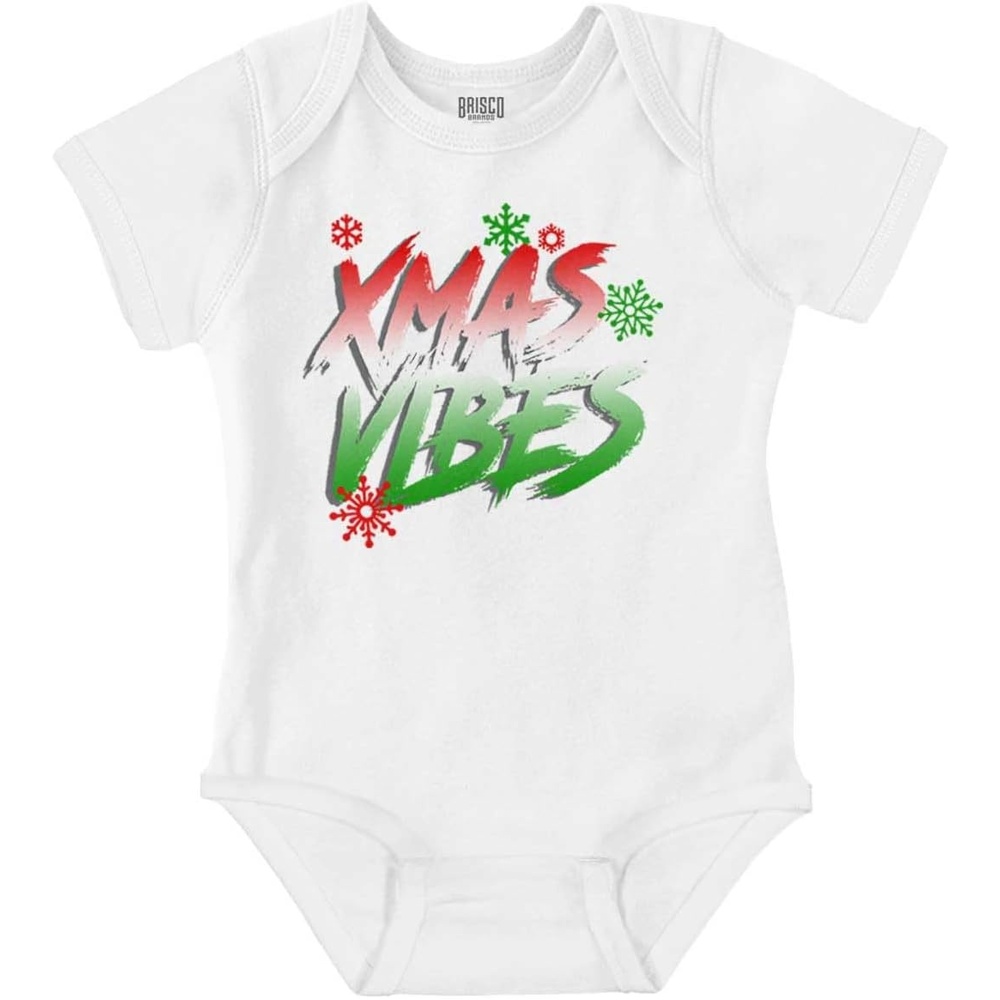 image:imageBrisco Brands Christmas Snowflakes Xmas Vibes Baby Romper Boys or GirlsWhite