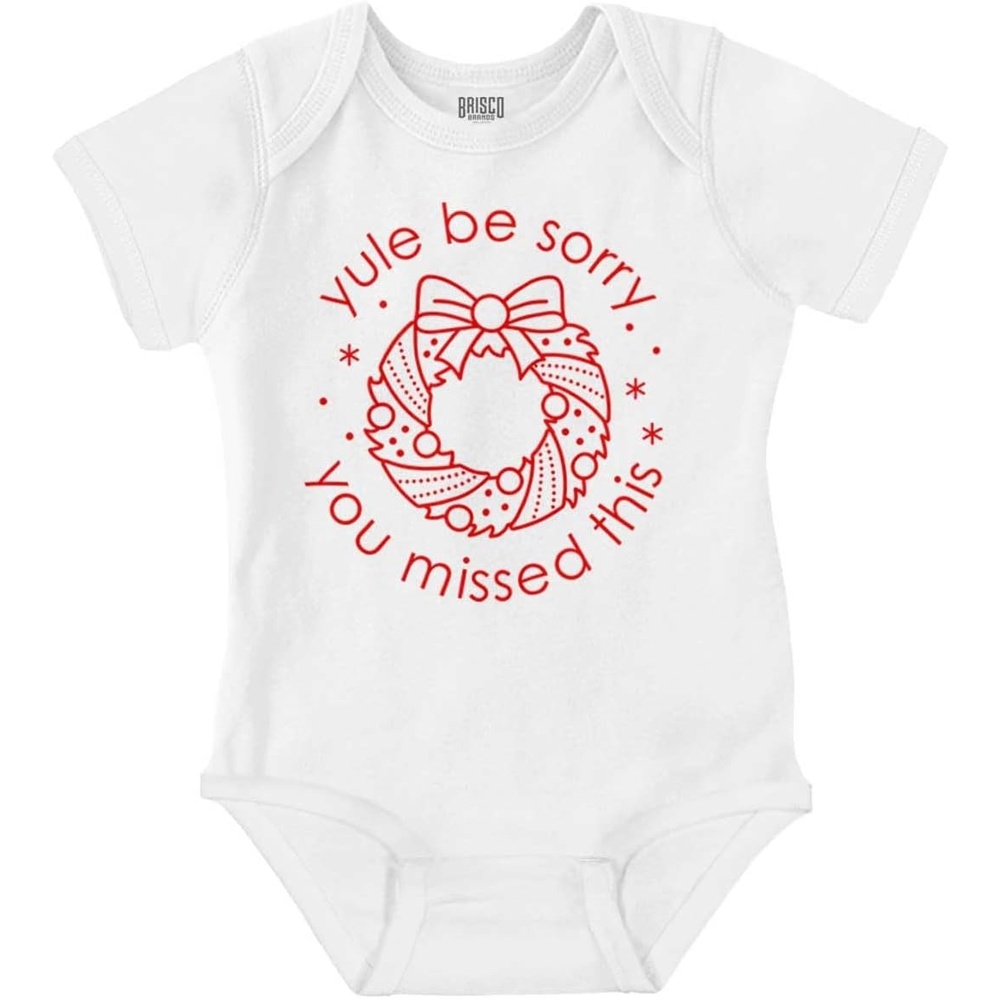 image:imageBrisco Brands Christmas Yule Be Sorry Wreath Baby Romper Boys or GirlsWhite