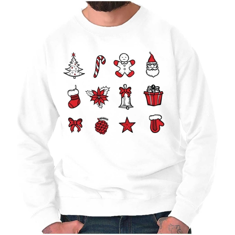 image:imageBrisco Brands Classic Christmas Holiday Ornaments Sweatshirt for Men or WomenWhite