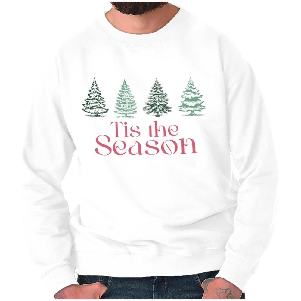 image:imageBrisco Brands Classic Christmas Tree Tis The Season Sweatshirt for Men or WomenWhite
