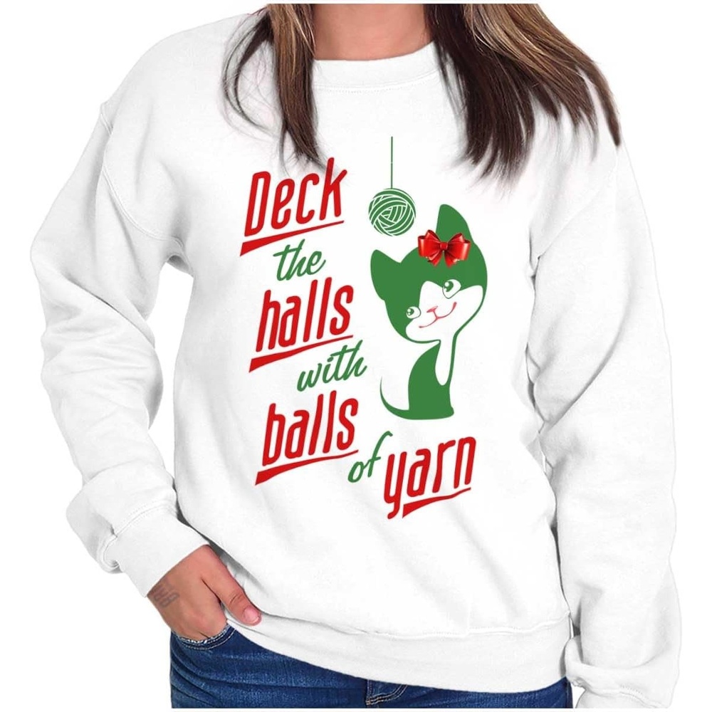 image:imageBrisco Brands Deck The Halls with Balls of Yarn Women Crewneck SweatshirtWhite