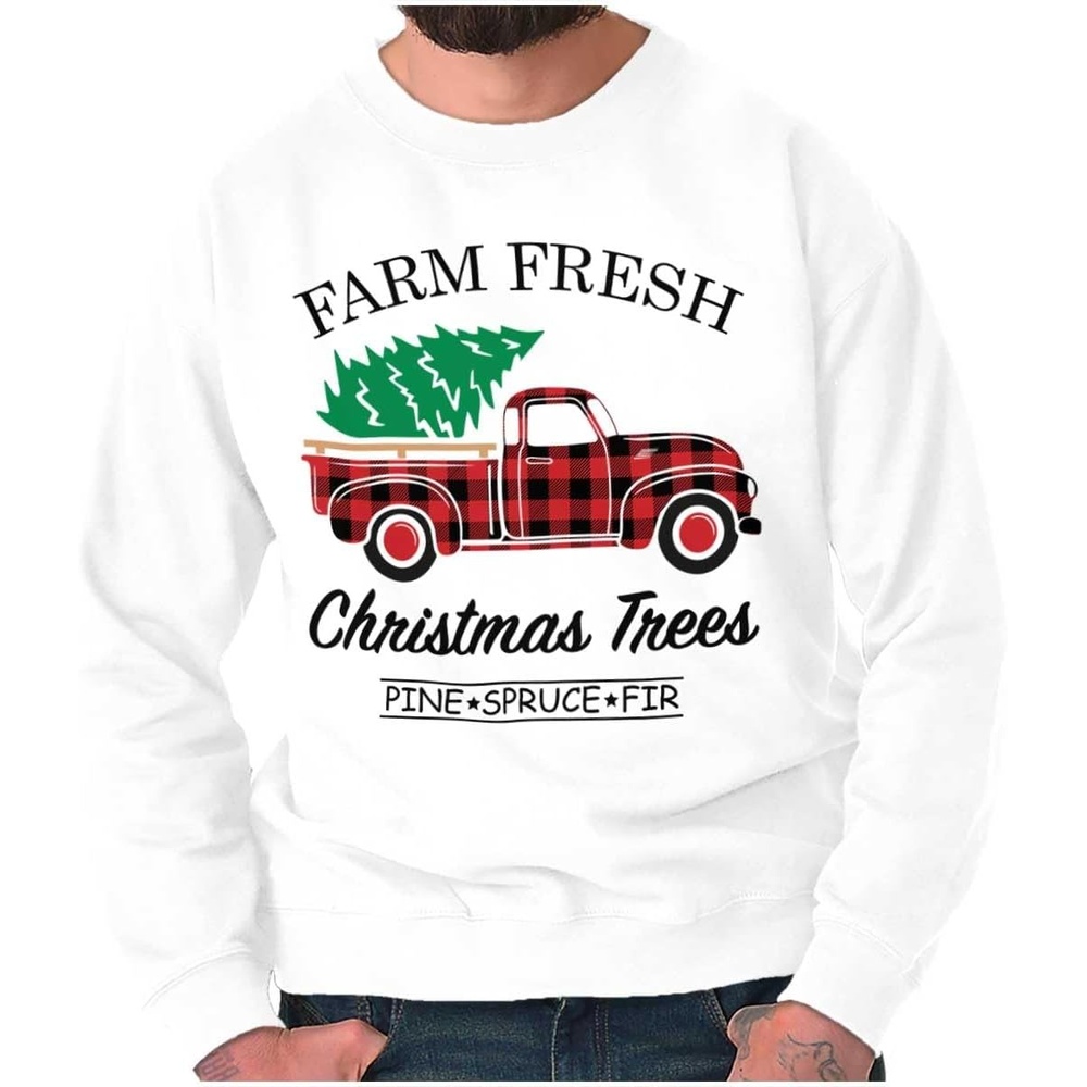 image:imageBrisco Brands Farm Fresh Christmas Tree Plaid Truck Sweatshirt for Men or WomenWhite