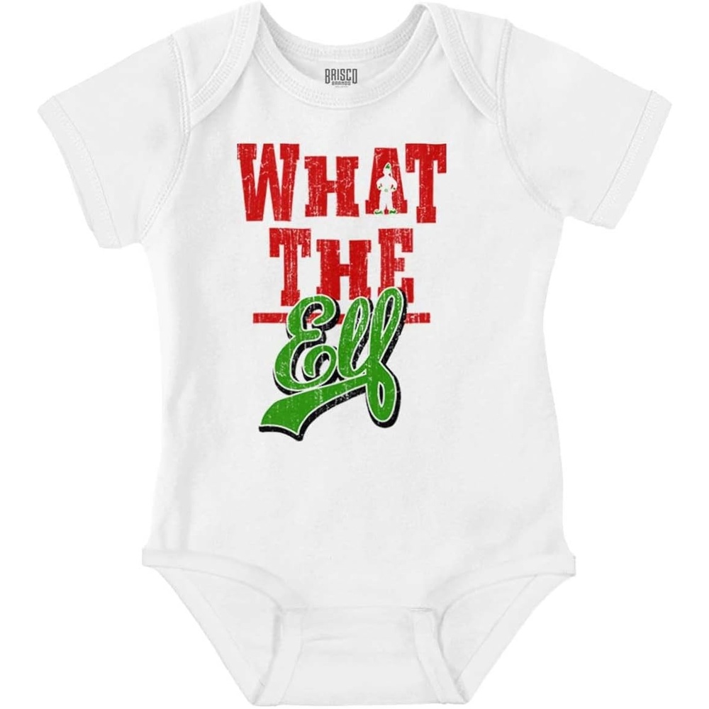 image:imageBrisco Brands Funny Christmas What the Elf Xmas Baby Romper Boys or GirlsWhite