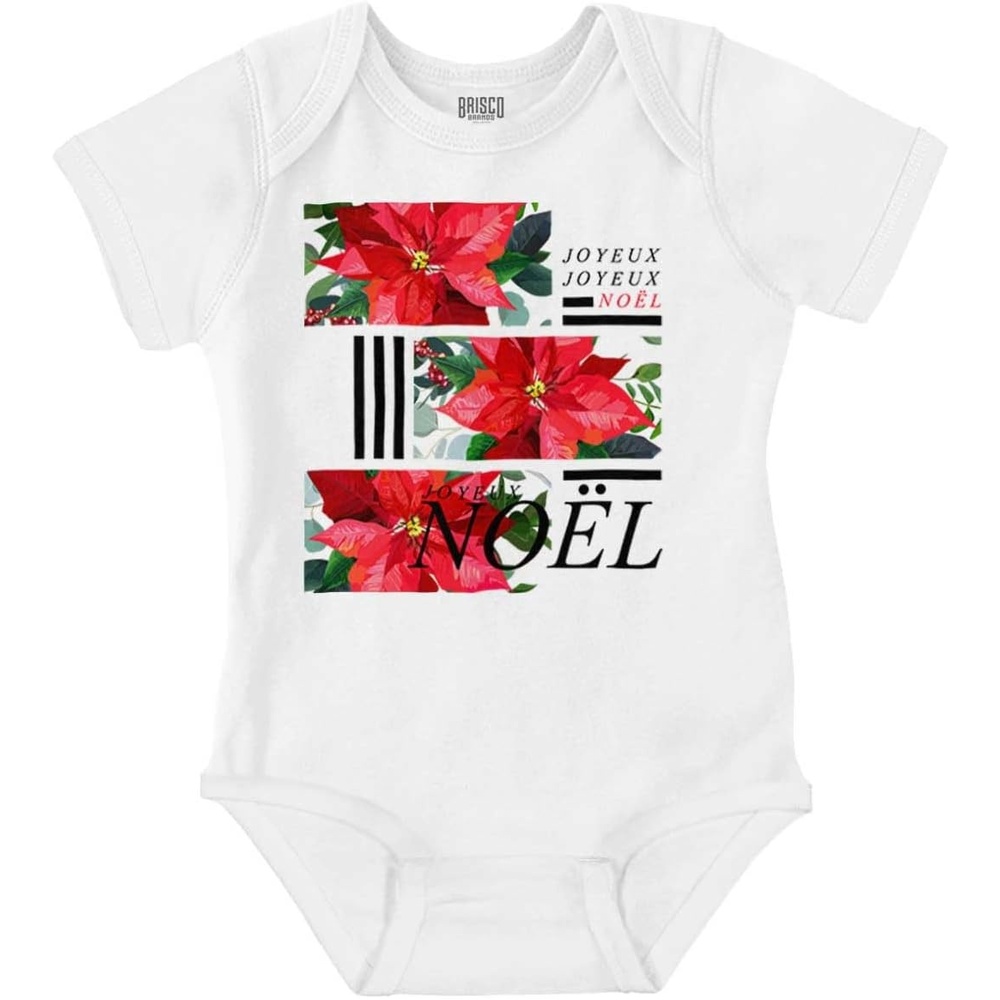 image:imageBrisco Brands Noel Poinsettia Christmas Flower Baby Romper Boys or GirlsWhite