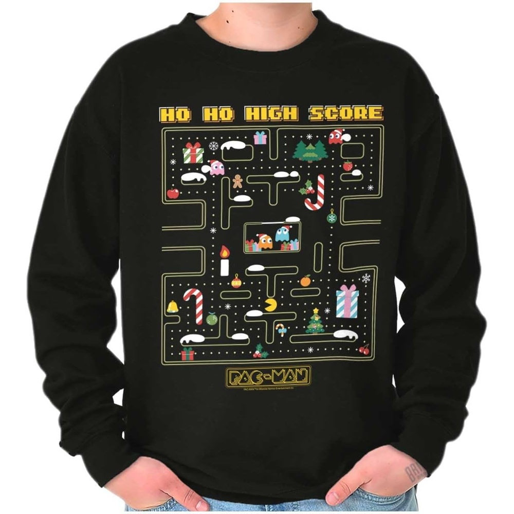 image:imageBrisco Brands PACMAN Christmas Maze Video Game Sweatshirt for Men or WomenBlack