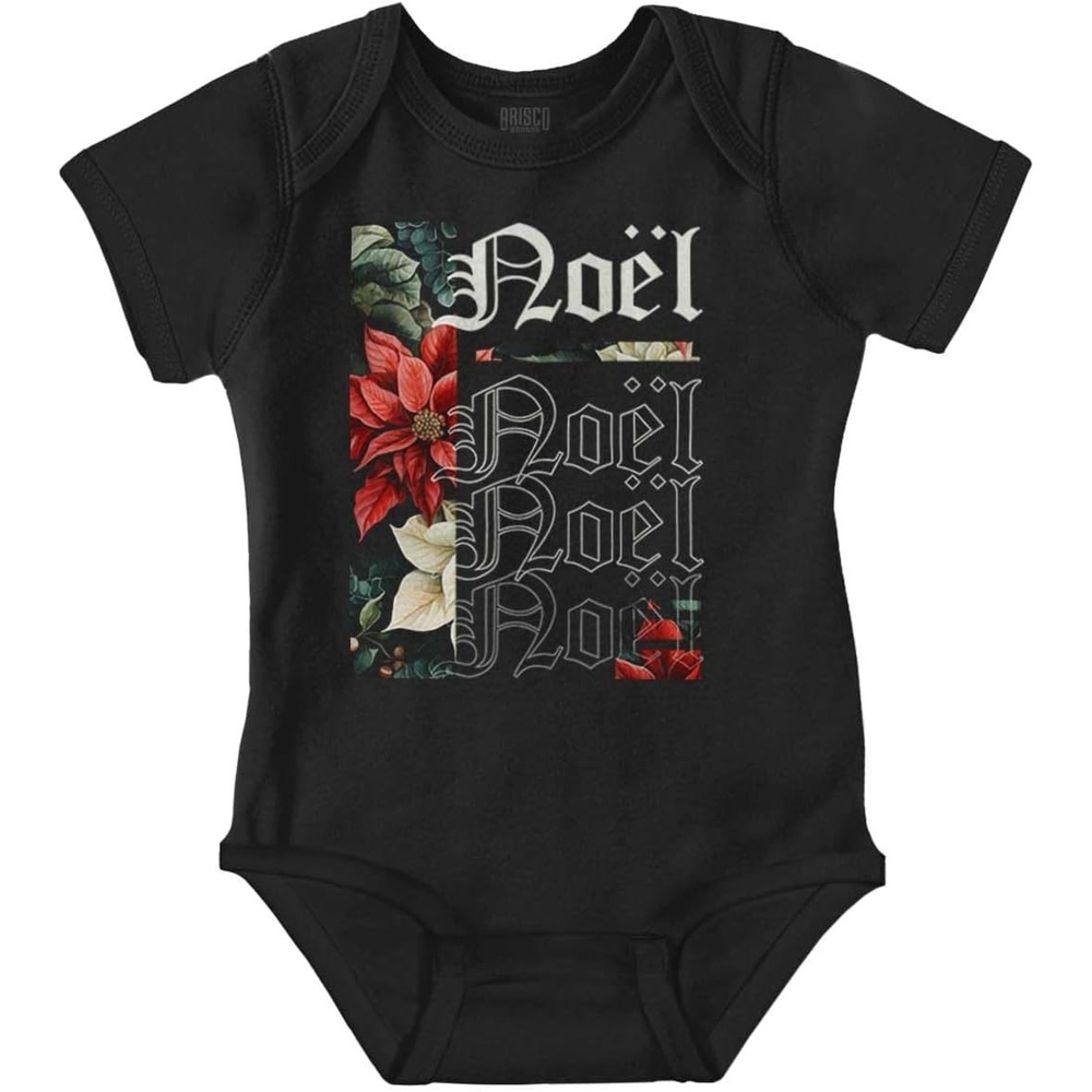 image:imageBrisco Brands Poinsettia Christmas Flower Noel Baby Romper Boys or GirlsBlack