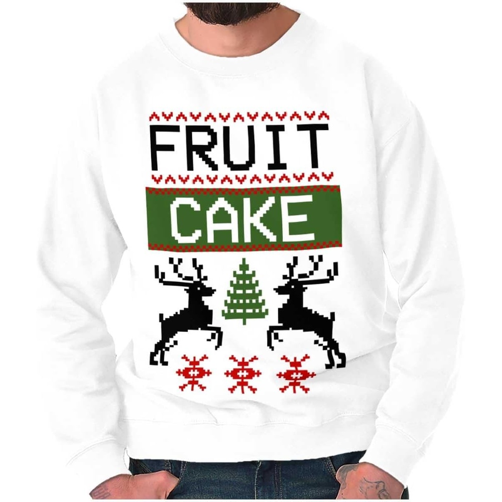 image:imageBrisco Brands Ugly Christmas Fruit Cake Pattern Sweatshirt for Men or WomenWhite