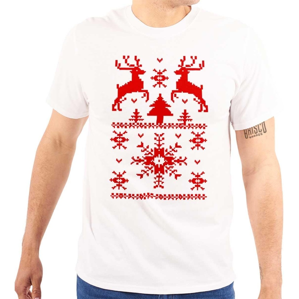 image:imageBrisco Brands Ugly Christmas Reindeer Pattern Graphic T Shirt Men or WomenWhite