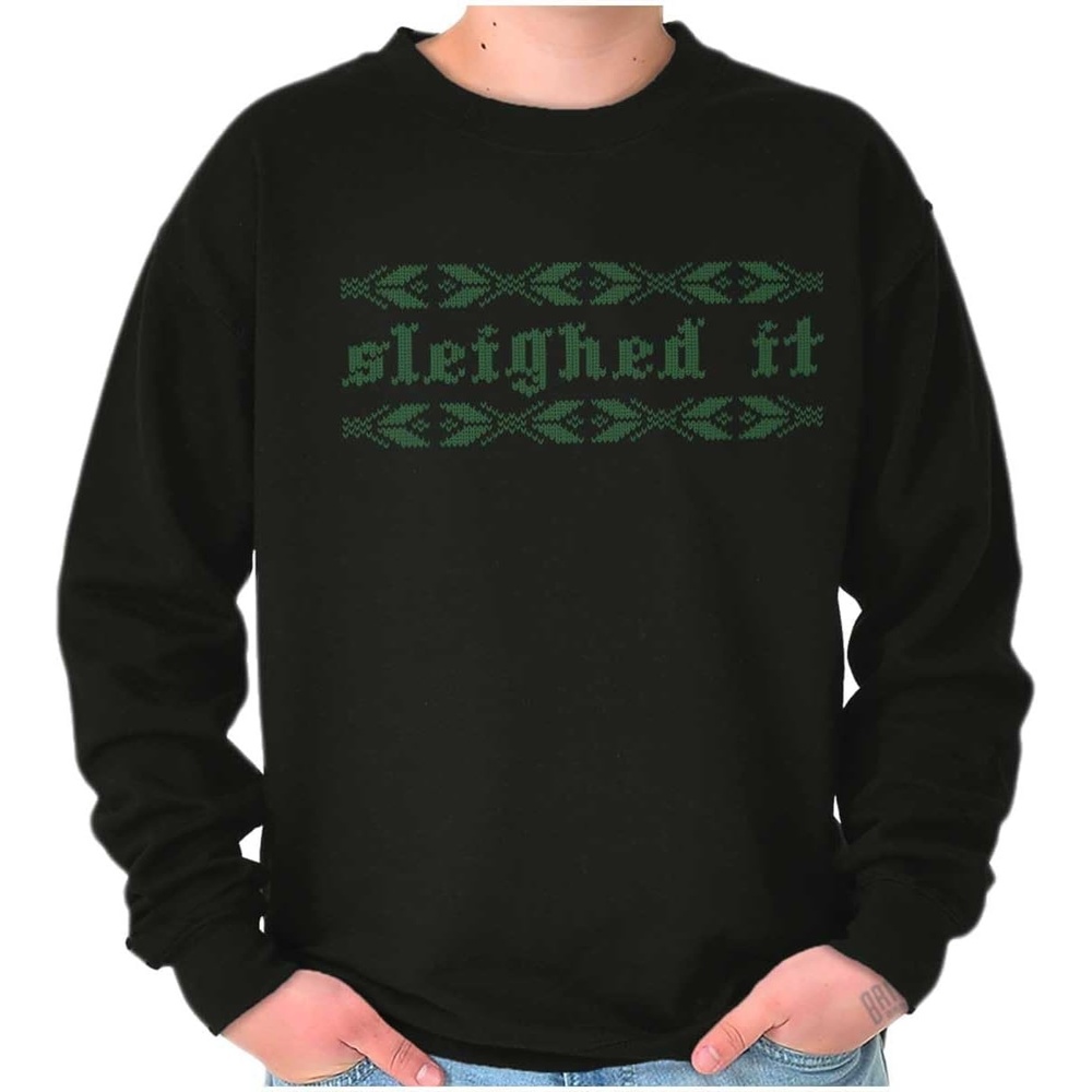 image:imageBrisco Brands Ugly Christmas Sleighed It Pattern Sweatshirt for Men or WomenBlack