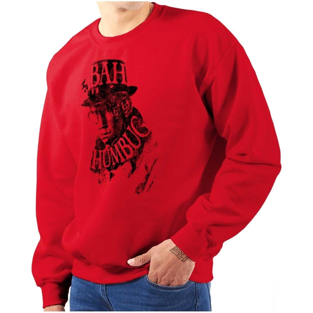 image:imageBrisco Brands Xmas Bah Humbug Christmas Scrooge Sweatshirt for Men or WomenRed