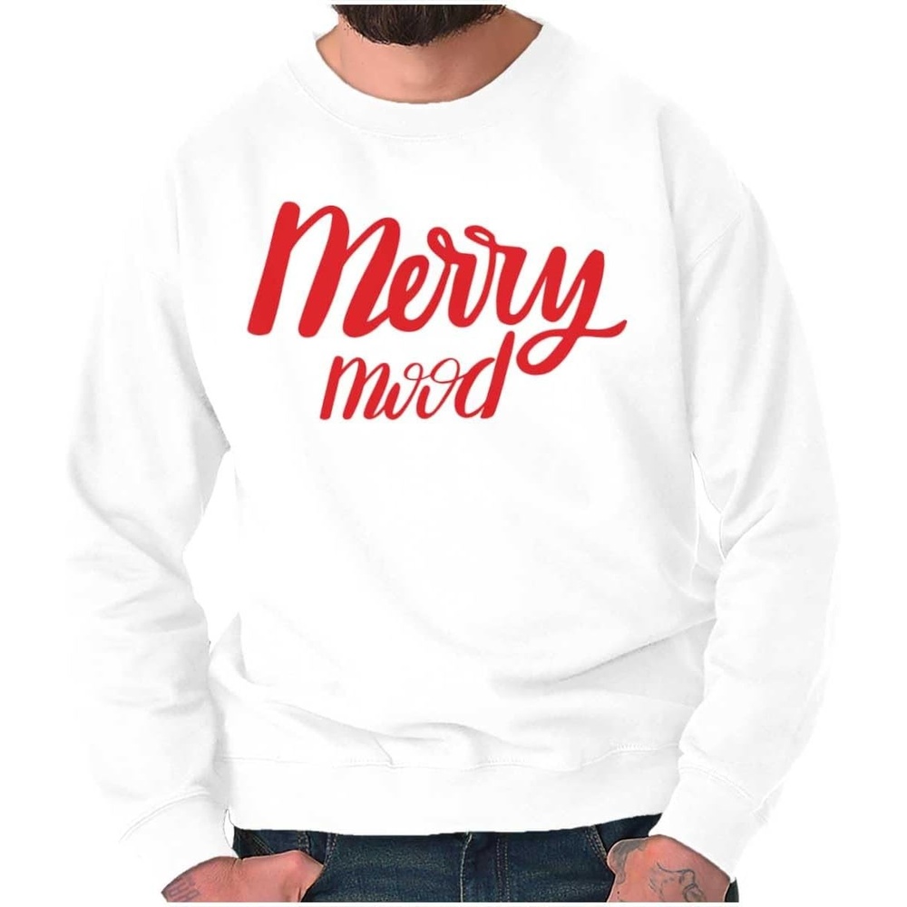 image:imageBrisco Brands Xmas Classic Christmas Merry Mood Sweatshirt for Men or WomenWhite