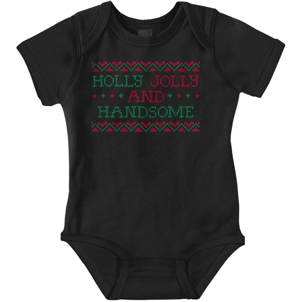 image:imageBrisco Brands Xmas Holly Jolly Handsome Pattern Baby Romper Boys or GirlsBlack