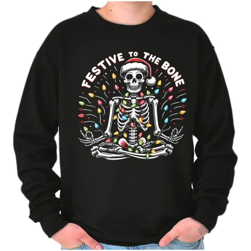 image:imageBrisco Brands Xmas Skeleton Festive To The Bone Sweatshirt for Men or WomenBlack