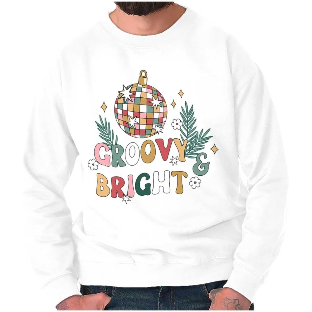 image:imageChristmas Disco Ball Groovy Bright Sweatshirt for Men or WomenWhite