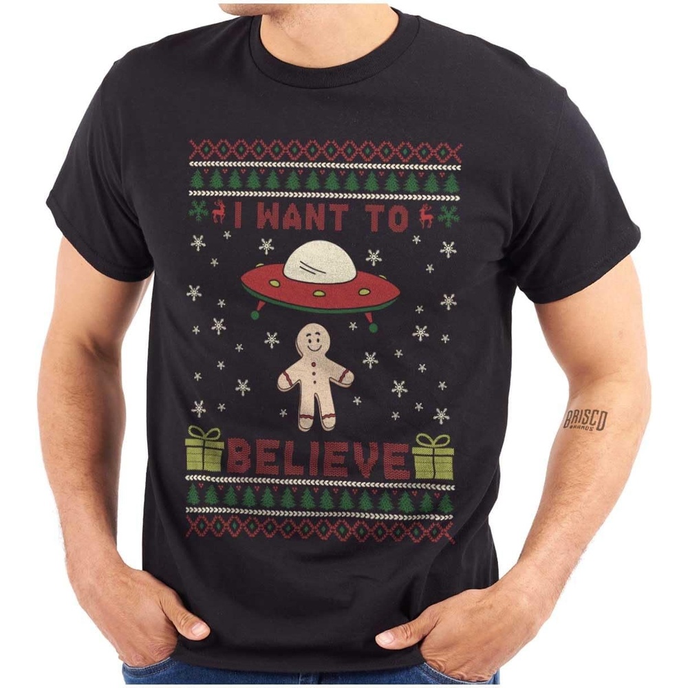 image:imageChristmas Gingerbread UFO Pattern Graphic T Shirt Men or WomenBlack