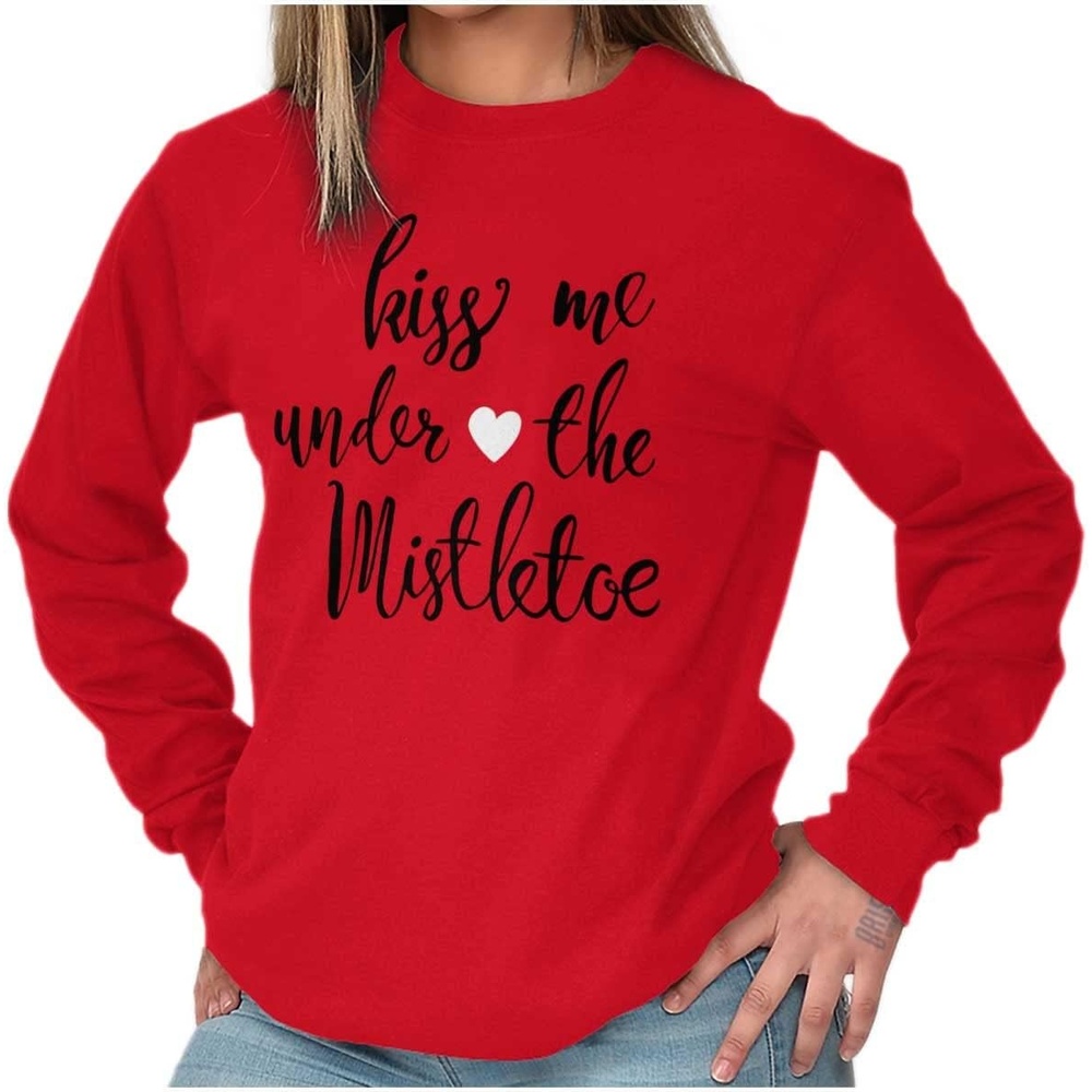 image:imageChristmas Kiss Me Under The Mistletoe Womens Long Sleeve T ShirtRed