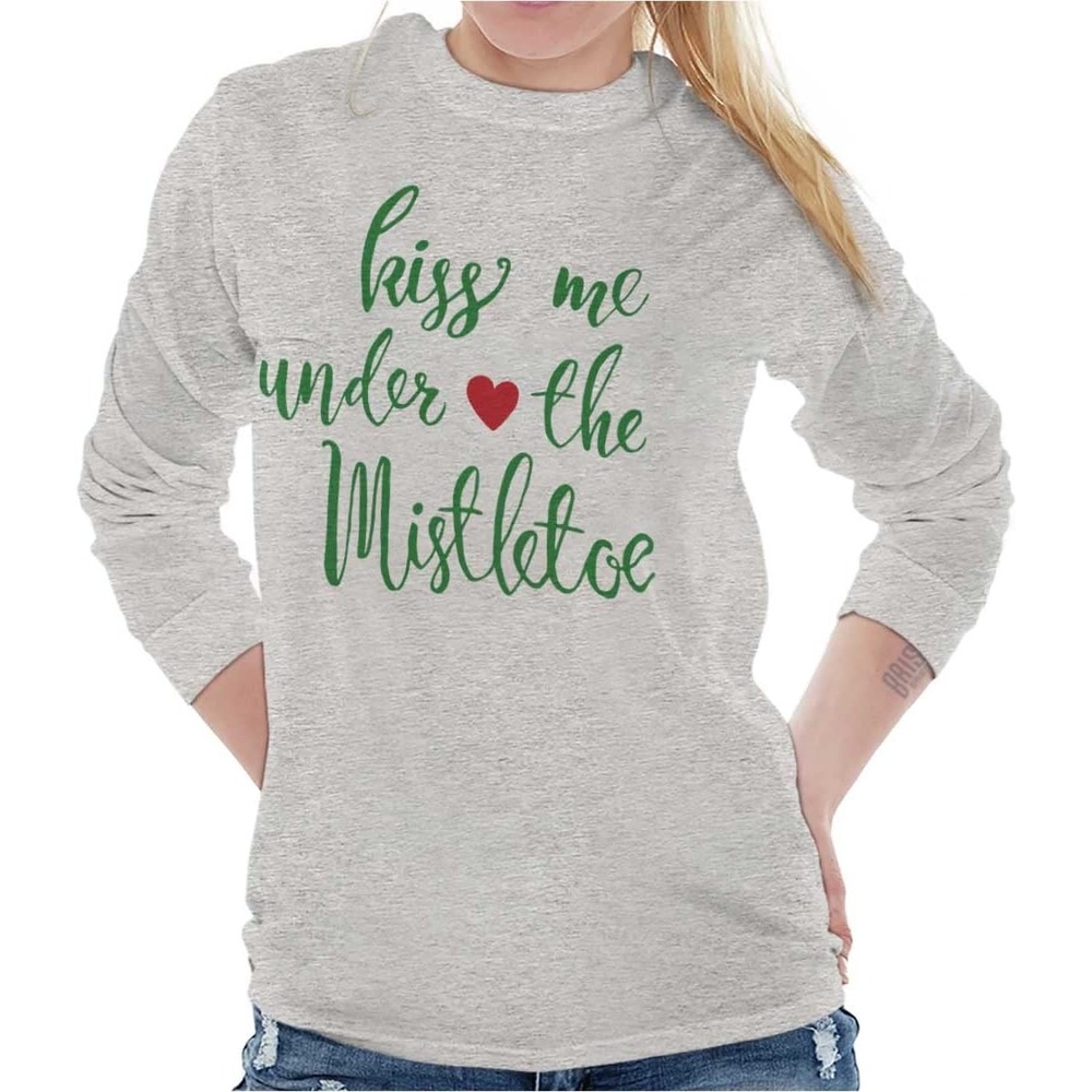image:imageChristmas Kiss Me Under The Mistletoe Womens Long Sleeve T ShirtSport Grey
