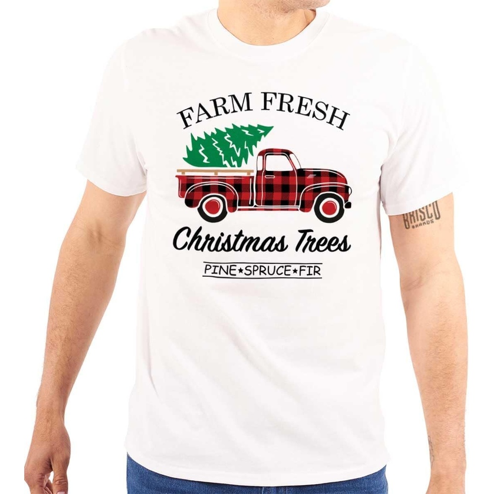 image:imageFarm Fresh Christmas Tree Plaid Truck Graphic T Shirt Men or WomenWhite