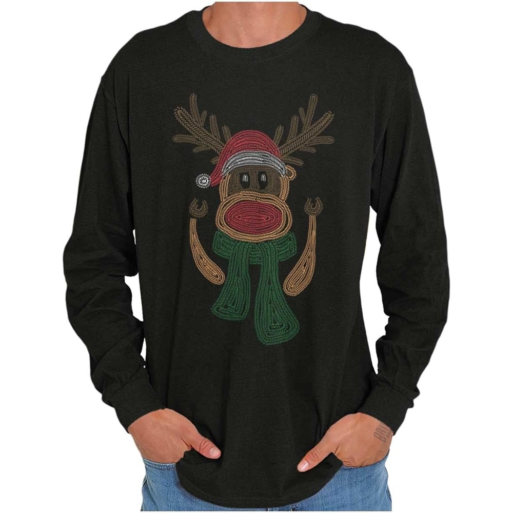 image:imageRudolph Red Nose Reindeer Knit Print Long Sleeve Tshirt Men WomenUgly Reindeer