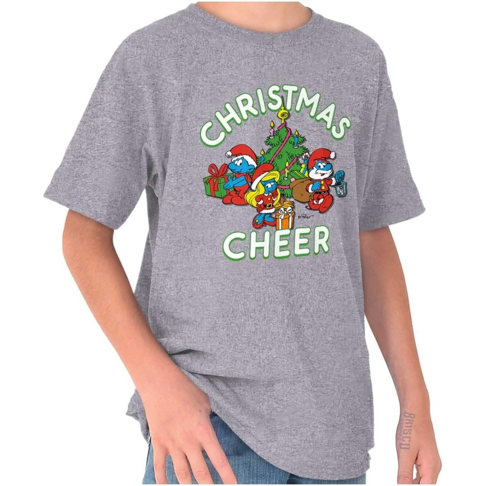 image:imageSmurfs Holiday Christmas Cheer Crewneck T Shirts Boy GirlSport Grey