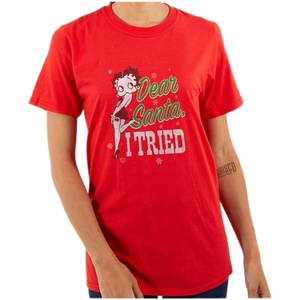 Betty Boop Christmas Dear Santa Womens Graphic T Shirt Tees(Red)