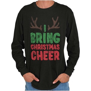 Bring Christmas Cheer Reindeer Antler Long Sleeve Tshirt Men Women(Black)