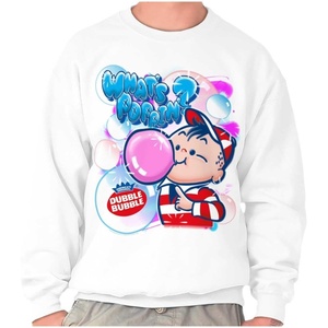 Brisco Brands Airbrushed Dubble Bubble Whats Poppin Sweatshirt for Men or Women(White)