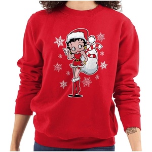 Brisco Brands Betty Boop Christmas Holiday Cute Women Crewneck Sweatshirt(Red)