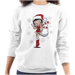 Brisco Brands Betty Boop Christmas Holiday Cute Women Crewneck Sweatshirt(White)