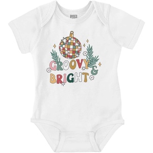 Brisco Brands Christmas Disco Ball Groovy Bright Baby Romper Boys or Girls(White)