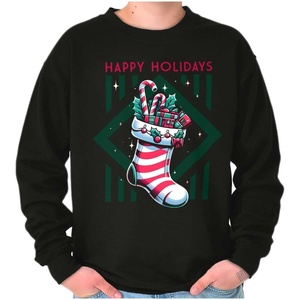 Brisco Brands Christmas Happy Holidays Stocking Sweatshirt for Men or Women(Black)