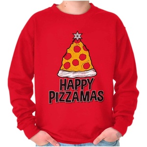 Brisco Brands Christmas Happy Pizzamas Pizza Sweatshirt for Men or Women(Red)