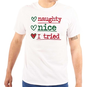 Brisco Brands Christmas Naught Nice I Tried Hearts Graphic T Shirt Men or Women(White)