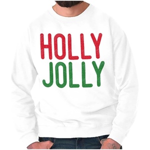 Brisco Brands Christmas Saying Holly Jolly Xmas Sweatshirt for Men or Women(White)