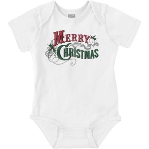 Brisco Brands Classic Merry Christmas Mistletoe Baby Romper Boys or Girls(White)