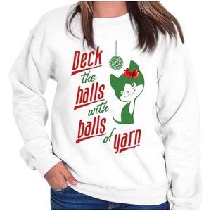 Brisco Brands Deck The Halls with Balls of Yarn Women Crewneck Sweatshirt(White)