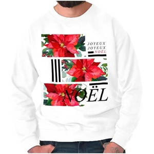 Brisco Brands Noel Poinsettia Christmas Flower Sweatshirt for Men or Women(White)