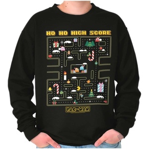 Brisco Brands PACMAN Christmas Maze Video Game Sweatshirt for Men or Women(Black)