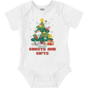Brisco Brands PACMAN Christmas Tree Ghost and Gifts Baby Romper Boys or Girls(White)
