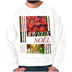 Brisco Brands Poinsettia Christmas Joyeux Noel Sweatshirt for Men or Women(White)