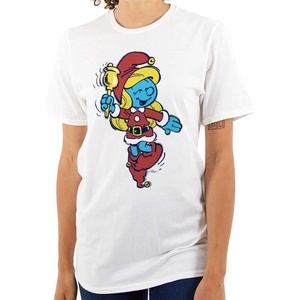 Brisco Brands Smurfette Christmas Ms. Santa Claus Womens Graphic T Shirt Tees(White)