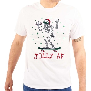Brisco Brands Spooky Christmas Skeleton Jolly AF Graphic T Shirt Men or Women(White)