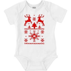 Brisco Brands Ugly Christmas Reindeer Pattern Baby Romper Boys or Girls(White)